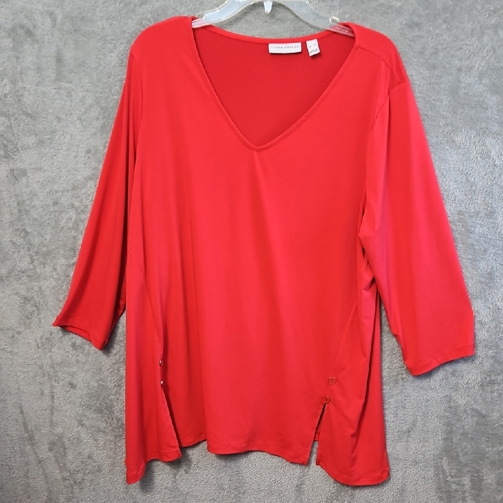 Susan Graver Red V-Neck Tunic Top XL Stretch